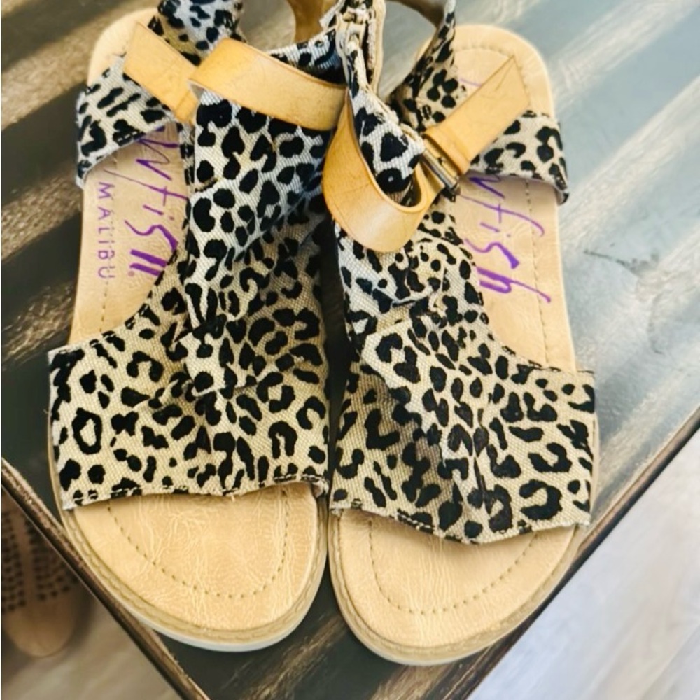 Blowfish Malibu Leopard Print Sandals with Tan Accents